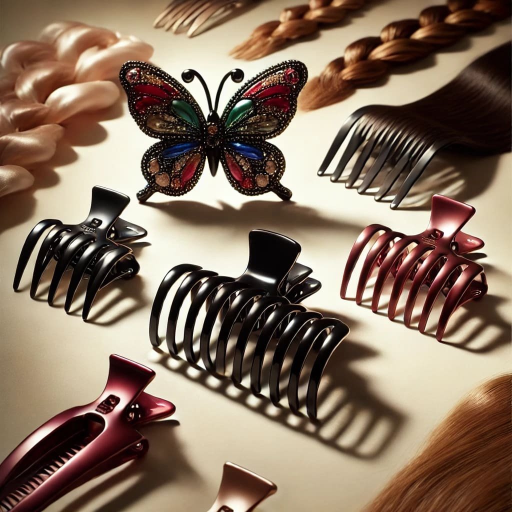 Close-up shots of different types of hair clips