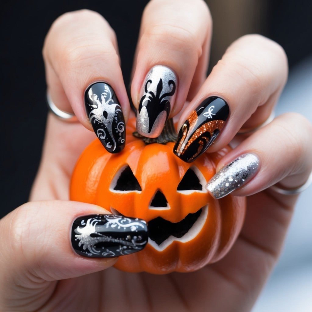 close-up image of a hand holding a small pumpkin or other Halloween-themed item