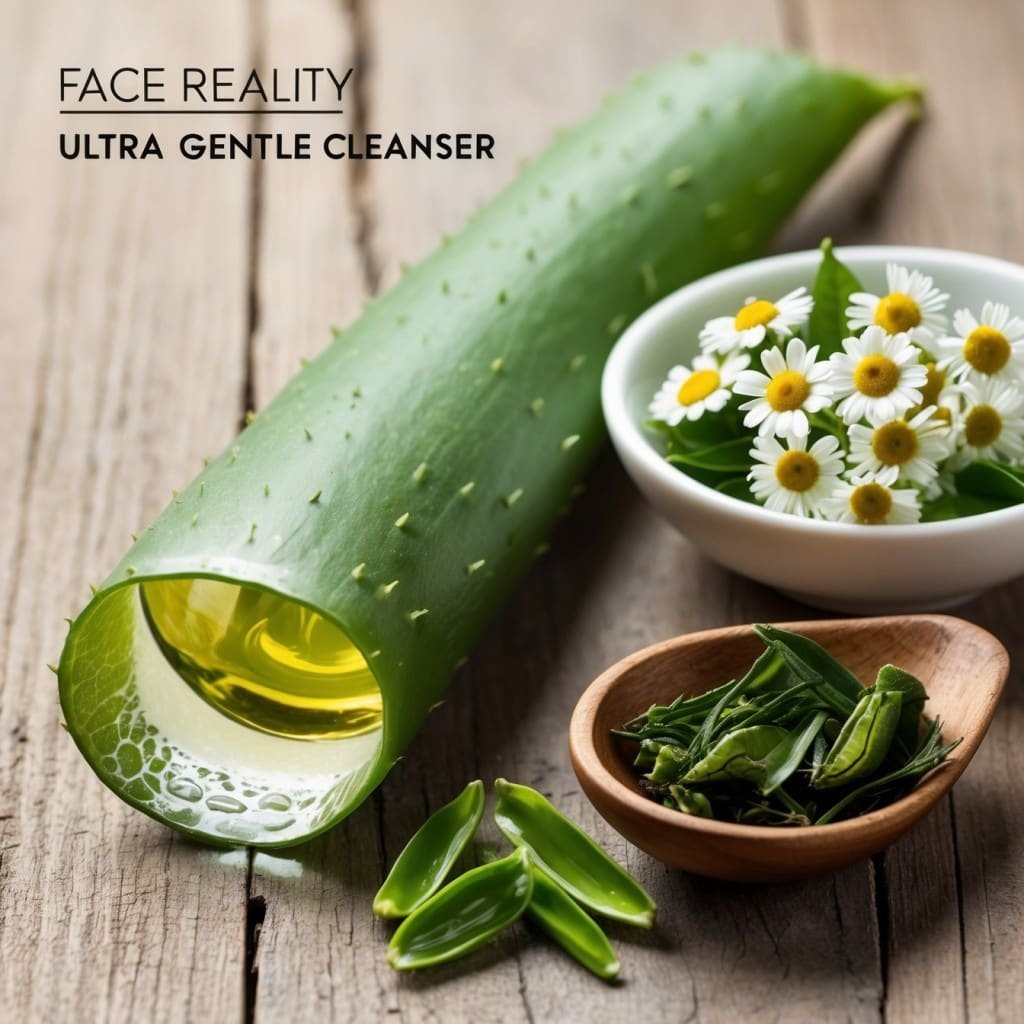 A close-up of natural skincare ingredients used in Face Reality Ultra Gentle Cleanser