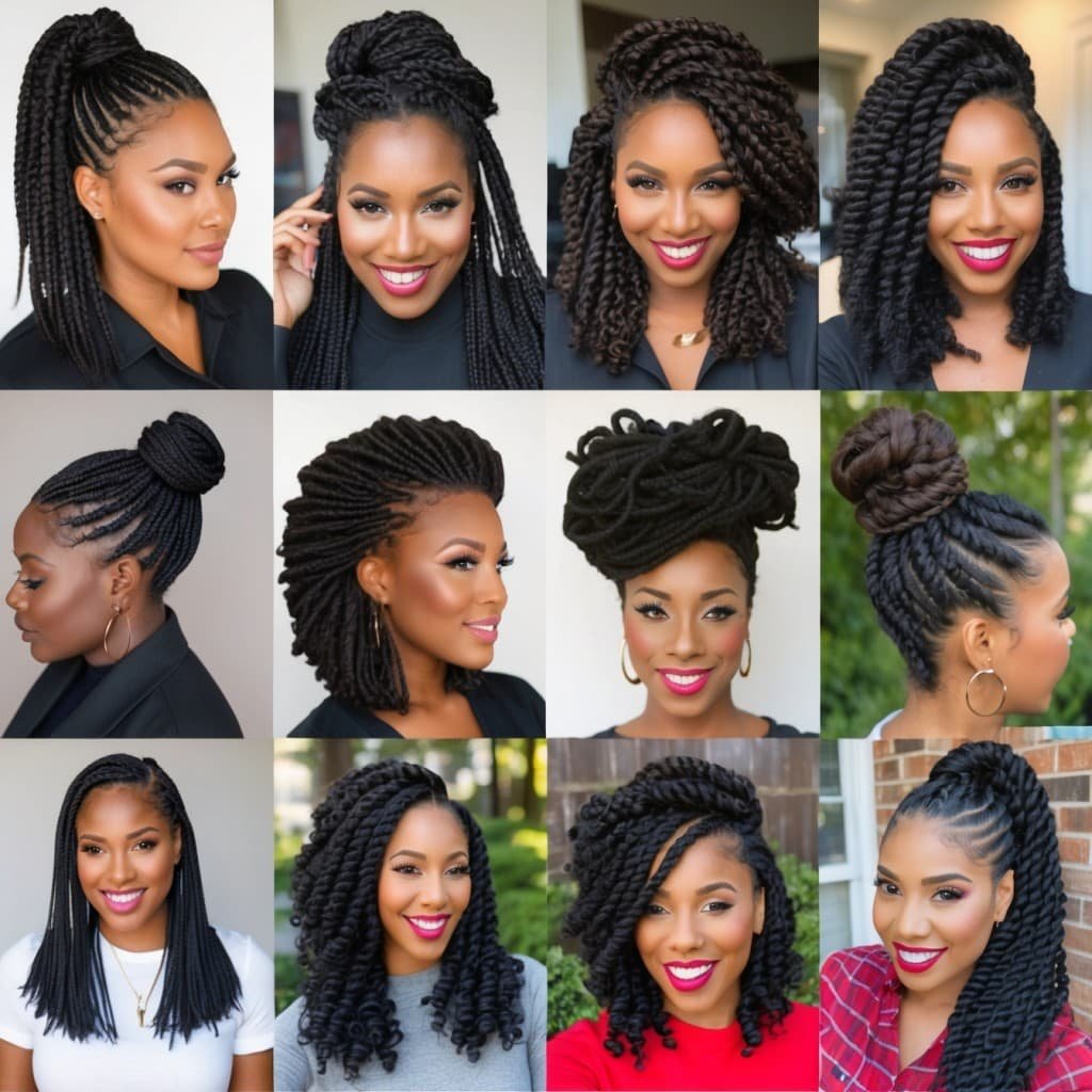 A collage of different protective hairstyles for 3c hair