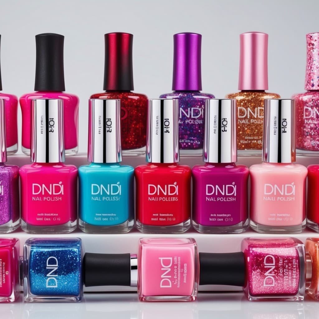 A display of various bottles of DND nail polish