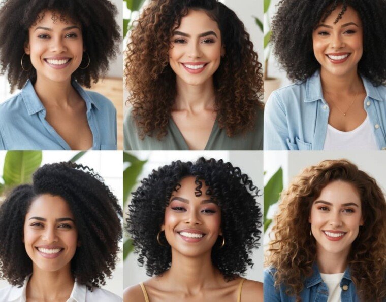 A high-resolution image of a diverse group of women with different hair types,