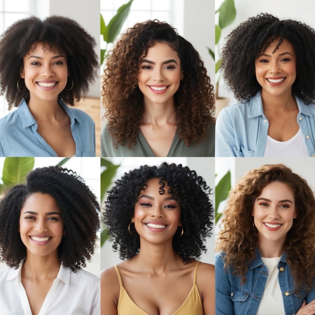 A high-resolution image of a diverse group of women with different hair types,