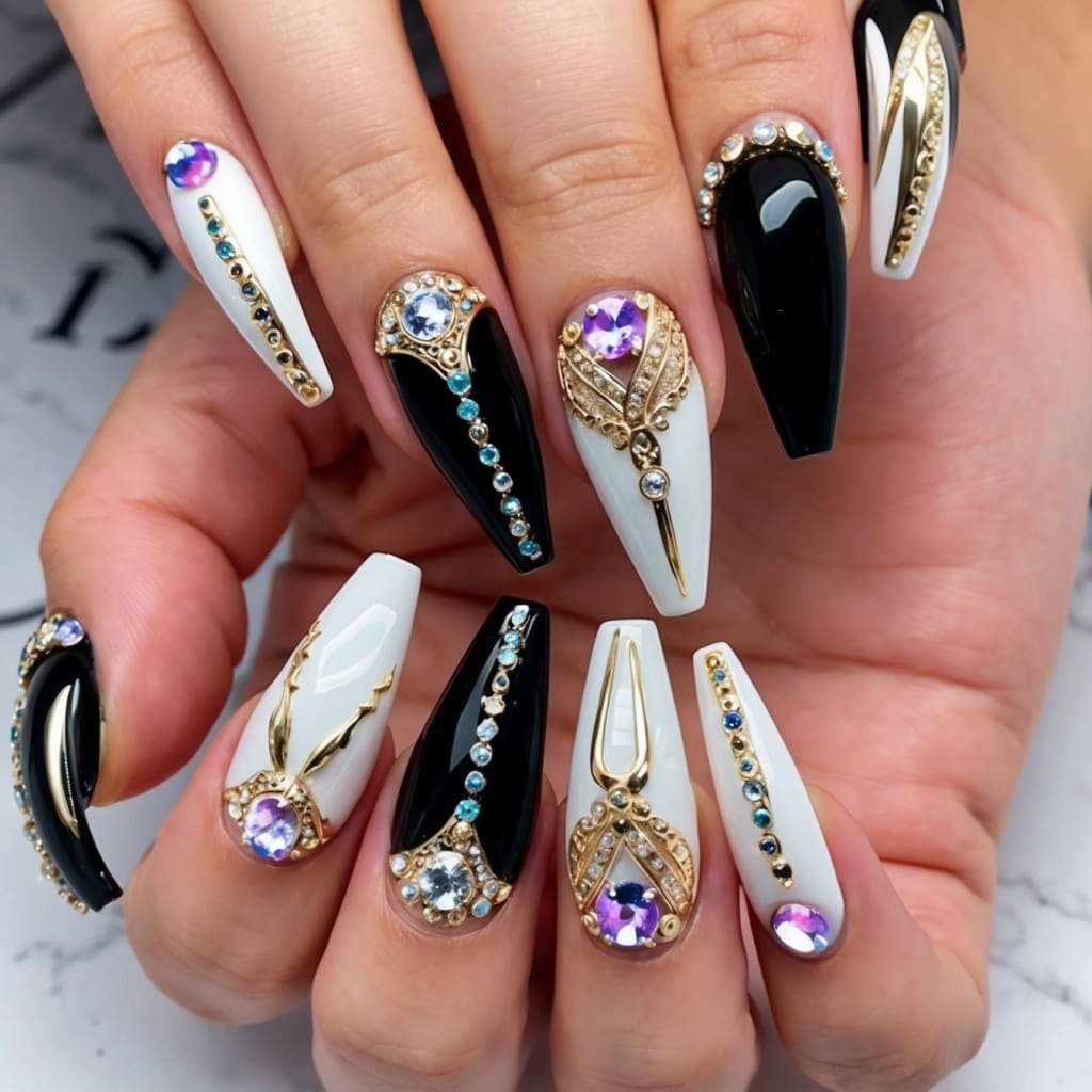 A set of glamorous acrylic nails inspired by celebrity styles,