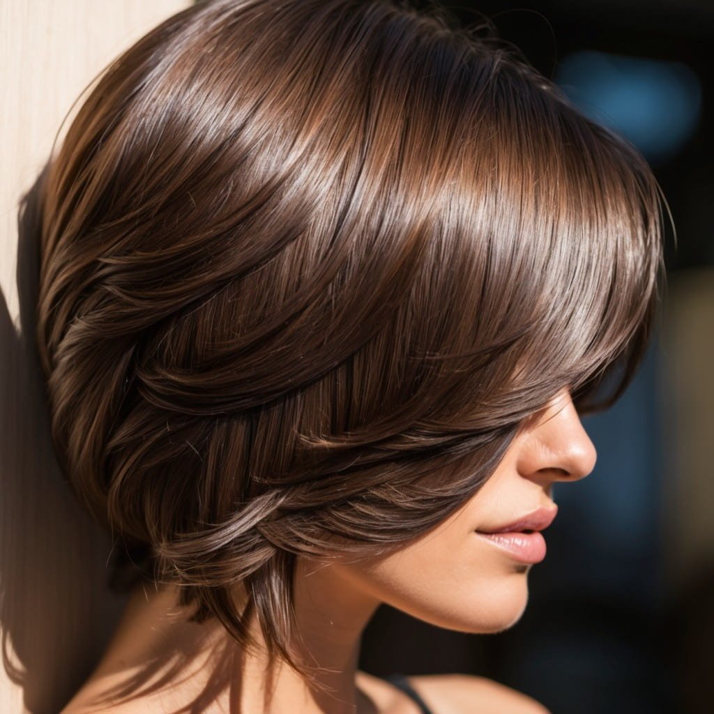 Close-up shot of a woman’s healthy, shiny hair