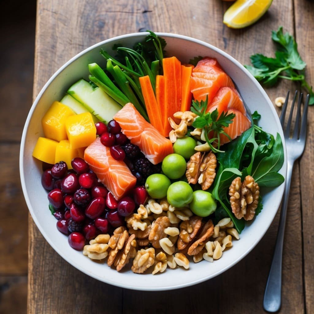healthy meal consisting of a bowl filled with a variety of colorful fruits