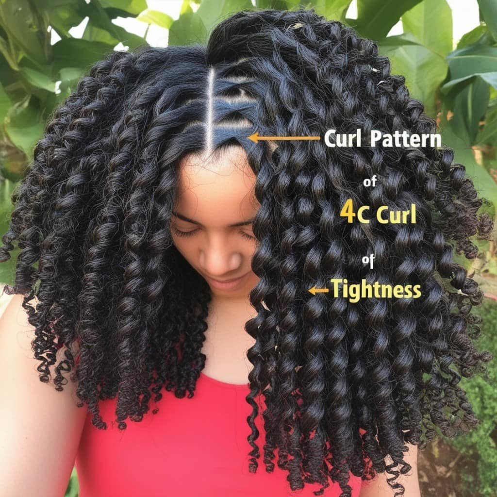 A close-up of a person with natural 4C hair, showing the tight curls