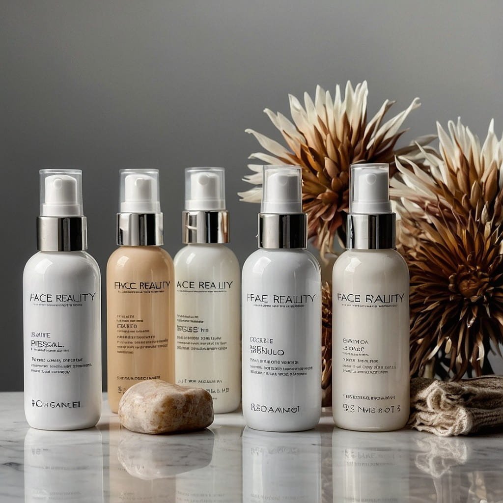 Face Reality Skincare products arranged for a daily routine to achieve clear and healthy skin.