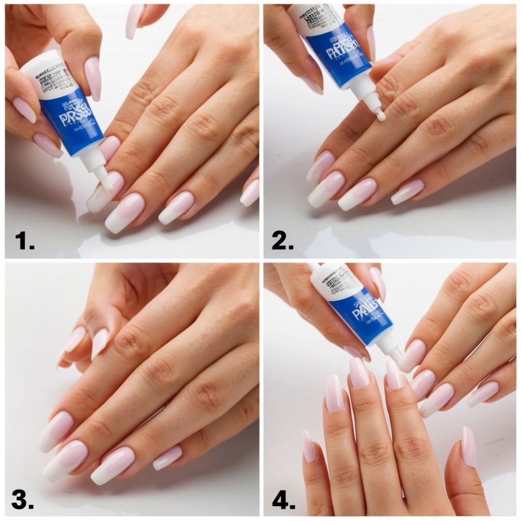 A step-by-step visual guide showing the application of press-on nails